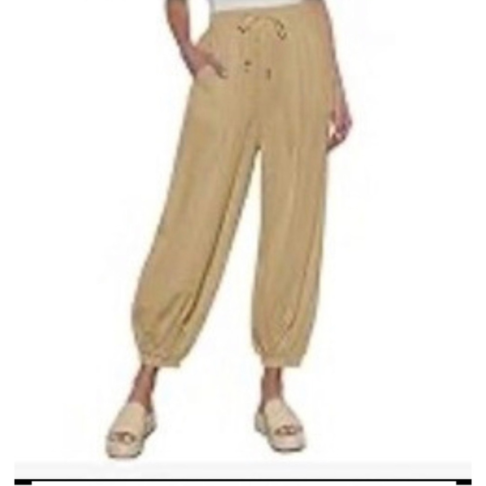 NiMin Linen Blend Jogger Pants XL‎ Elastic Waist Beaded Drawstring Boho Festival